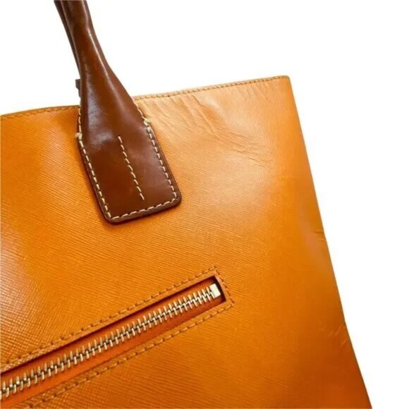 Dooney & Bourke Tote Bag Womens Orange Leather Double Handles Inner Pockets